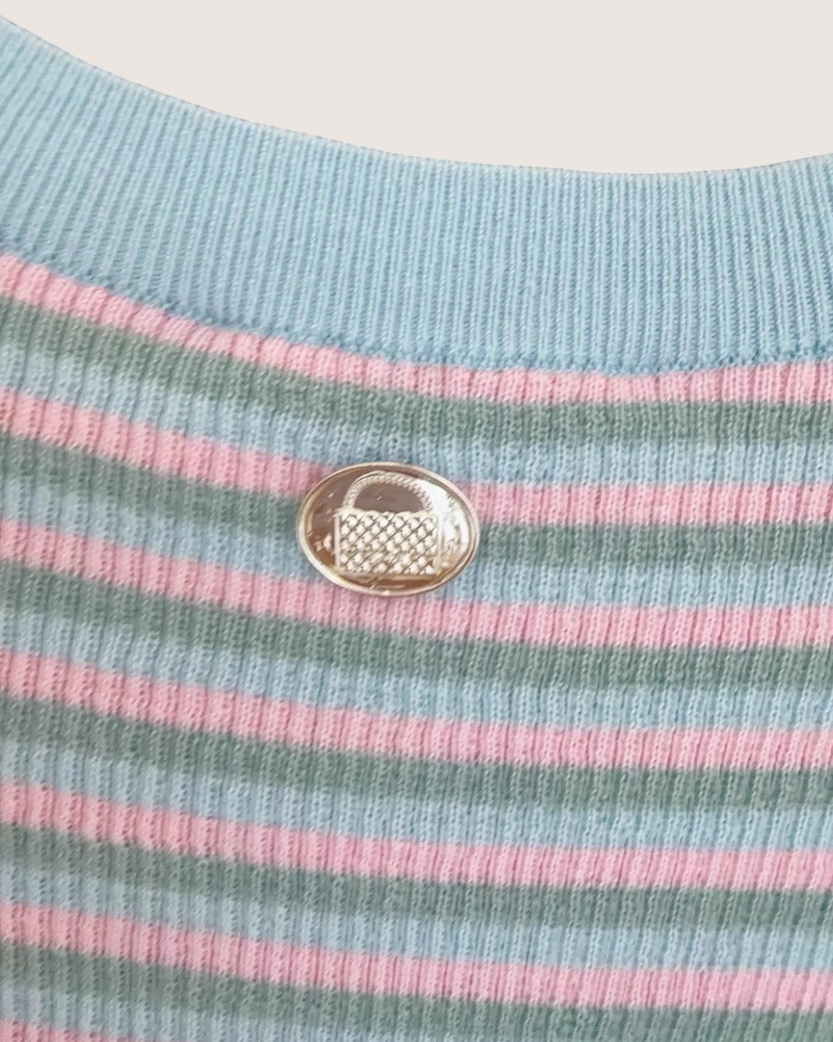 Chanel 25B Striped Cashmere Short-Sleeve Top Blue, Pink, Green, Multicolor FR 40