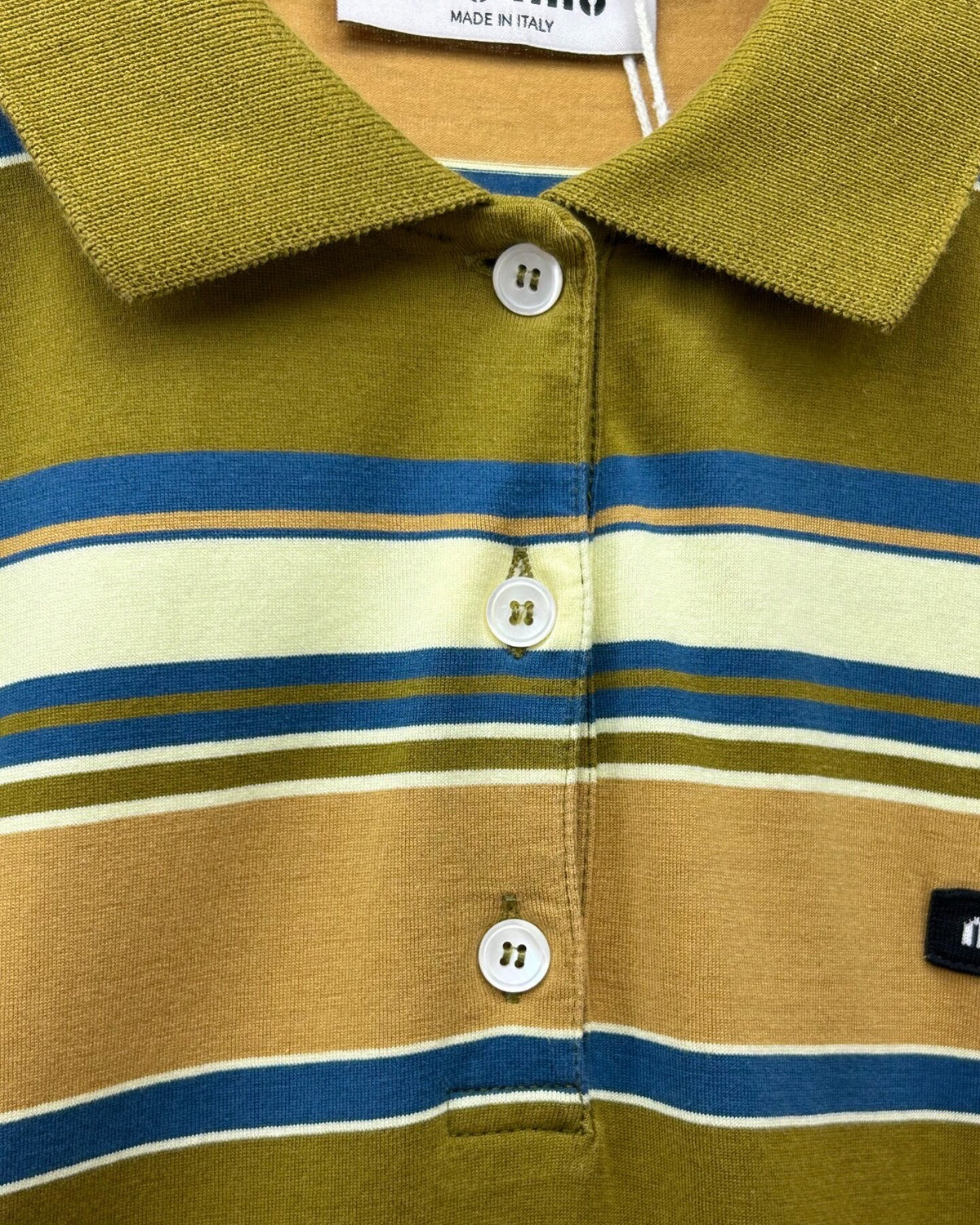 Miu Miu Long-Sleeve Striped Polo Shirt Green, Beige/Ecru, Multicolor FR 34