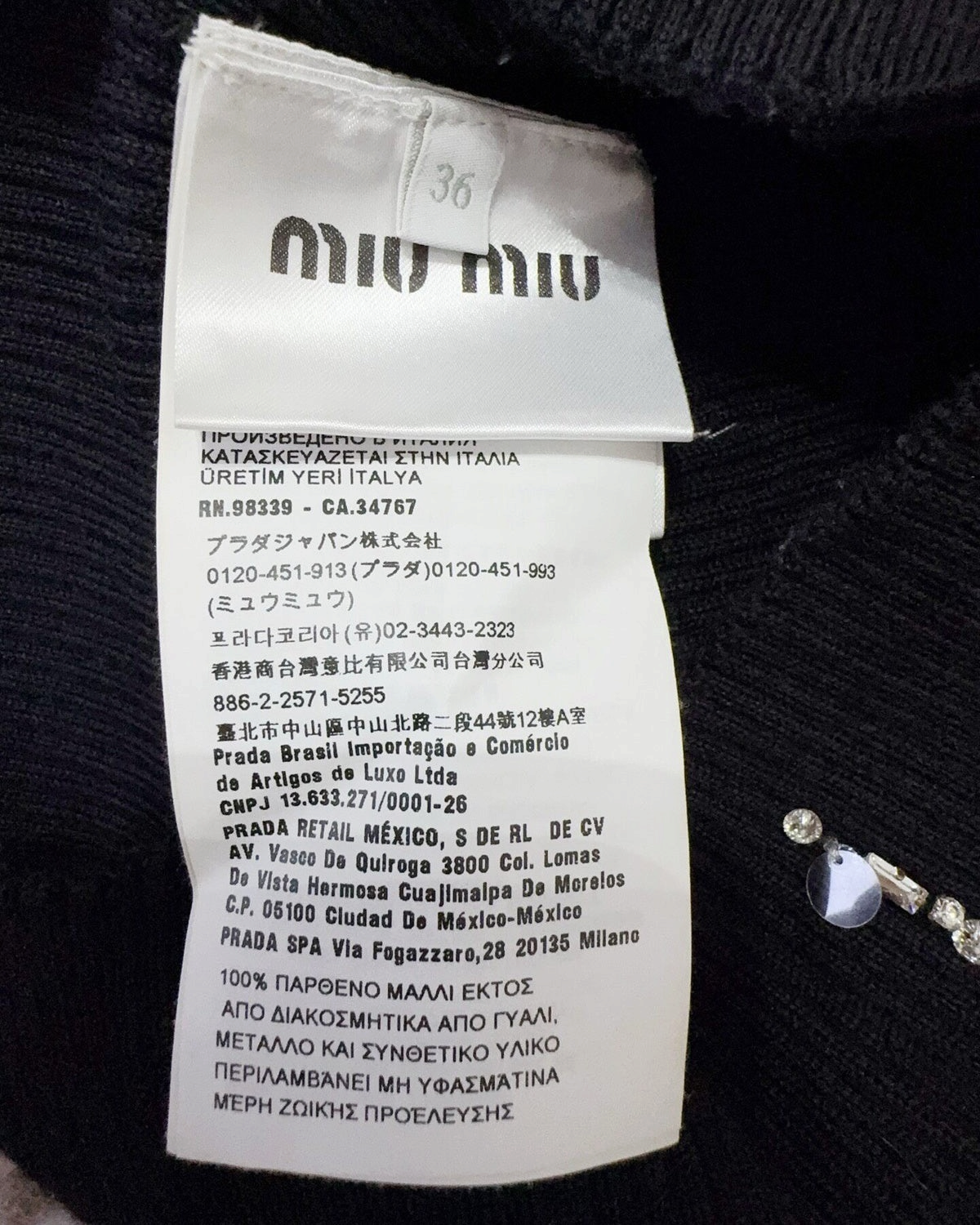 Miu Miu Crystal-Embellished Cropped Cardigan Black
