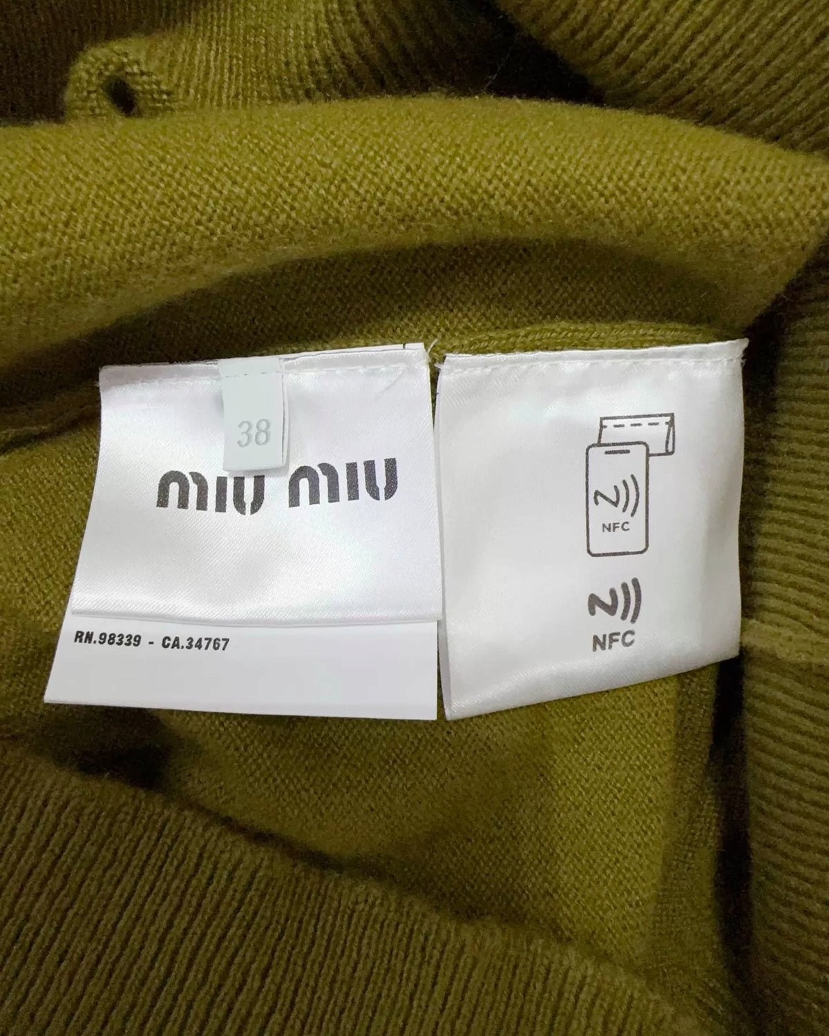 Miu Miu Wool Argyle Short-Sleeve Sweater Green, Beige/Ecru FR 38