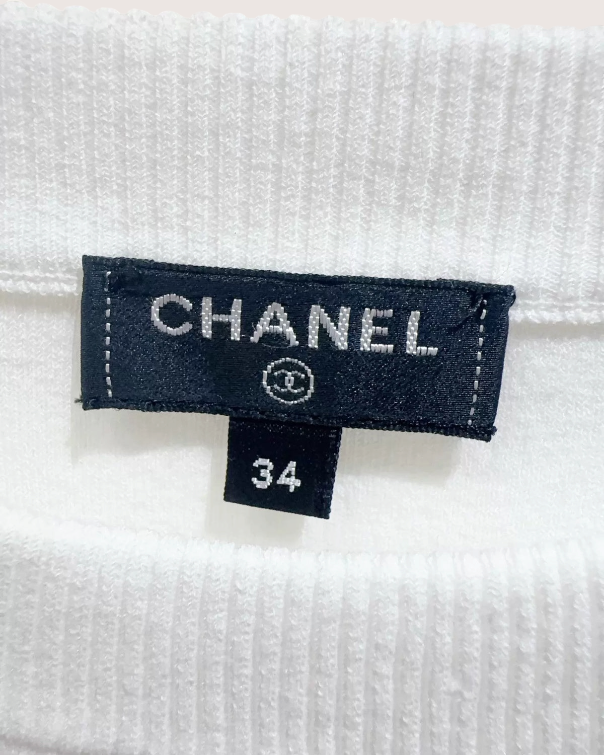 Chanel 18S Crystal Cutout Short-Sleeve Sweater White FR 34