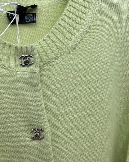 Chanel 24B CC Cashmere Cardigan Green FR 36