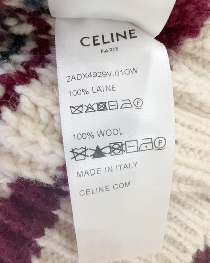 Celine Wool Striped Sweater Beige/Ecru, Burgundy, Green FR 34