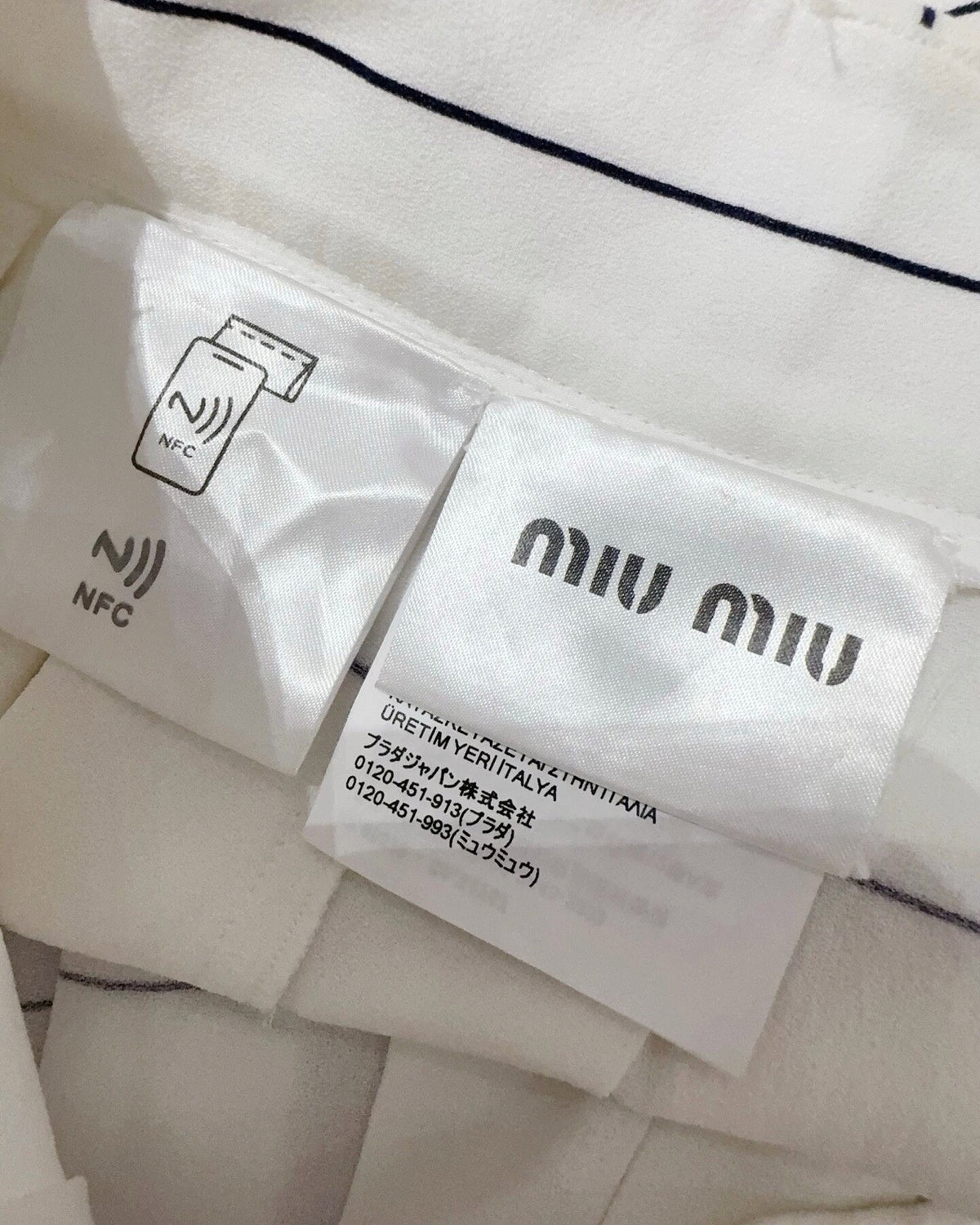 Miu Miu Striped Pleated Mini Skirt White, Navy IT 40