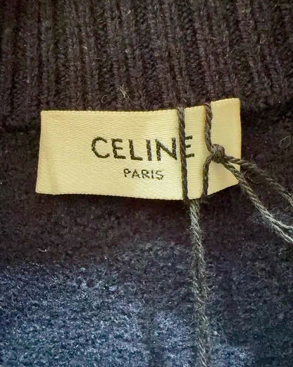 Celine Wool Embroidered Pocket Sweater Navy, Gold FR 38
