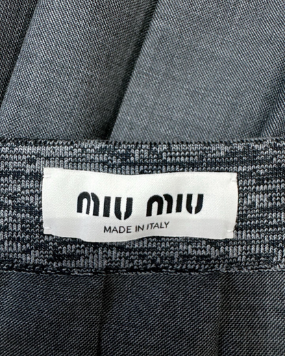 Miu Miu Wool Logo Pleated Mini Skirt Grey, White IT 38