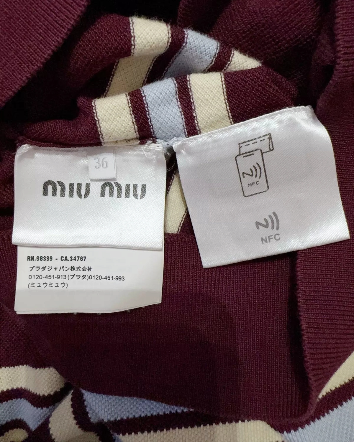 Miu Miu Striped Polo Sweater Burgundy, Beige/Ecru, Blue FR 36