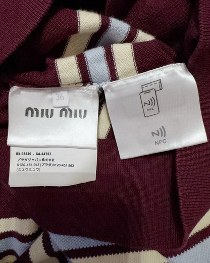 Miu Miu Striped Polo Sweater Burgundy, Beige/Ecru, Blue FR 36
