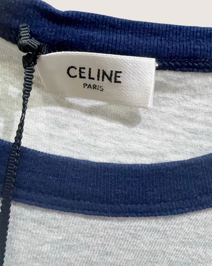 Celine Long-Sleeve Logo T-Shirt Grey, Navy FR 36