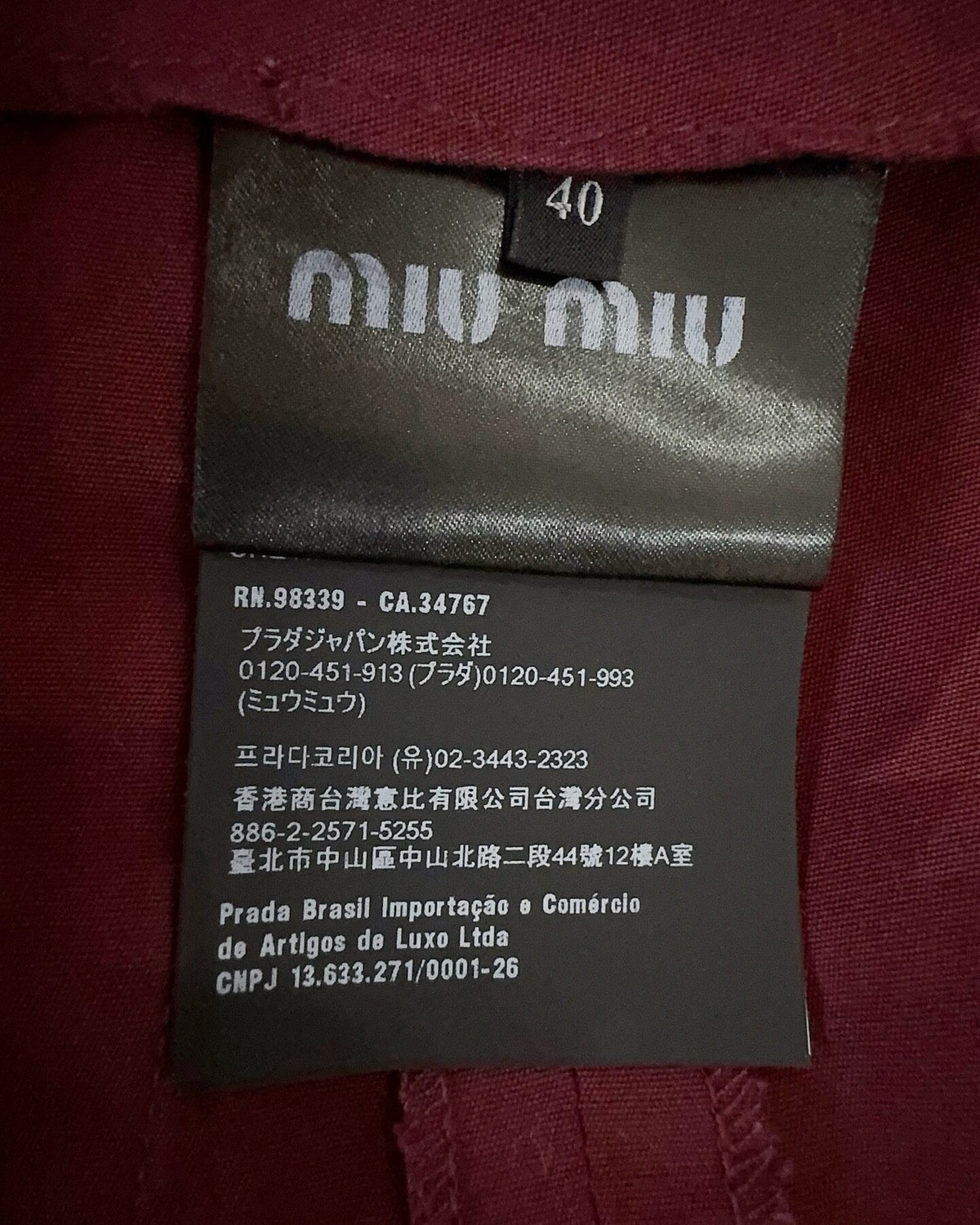 Miu Miu Cargo Mini Skirt Burgundy FR 36