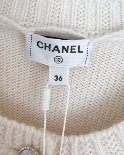 Chanel 26P Cashmere Floral Cardigan Beige/Ecru, Multicolor FR 36