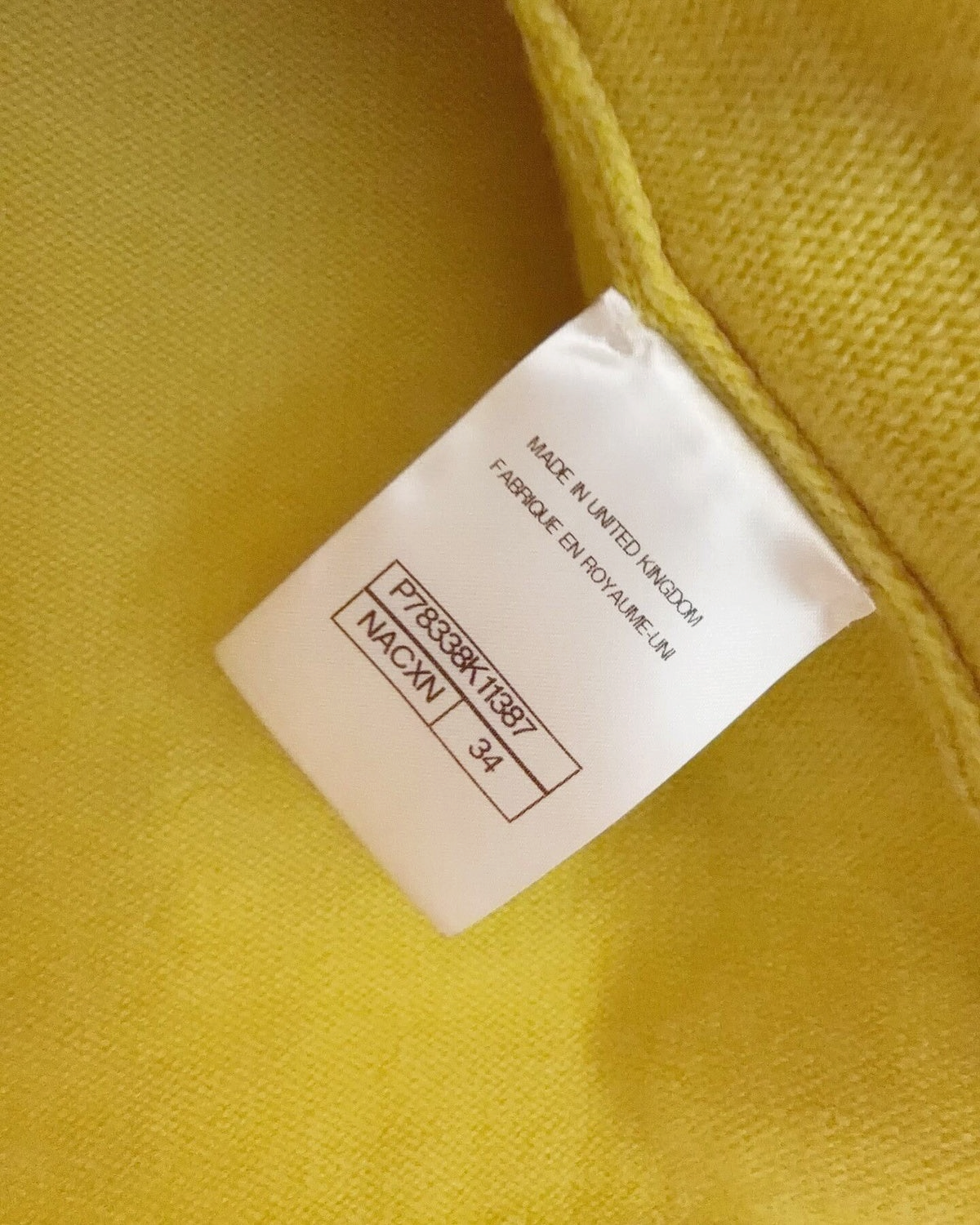Chanel 25C Cashmere Scalloped Cardigan Yellow, White FR 34