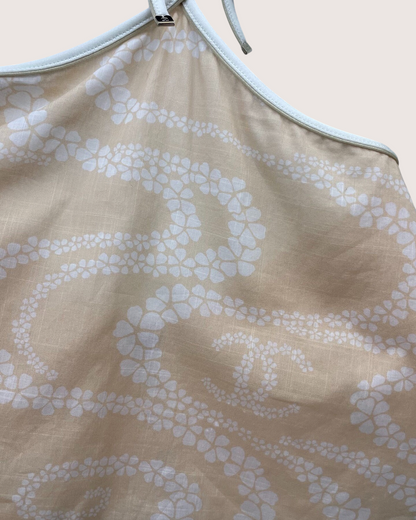 Chanel 25M Coco Beach Floral Halter Top Beige/Ecru, White FR 34