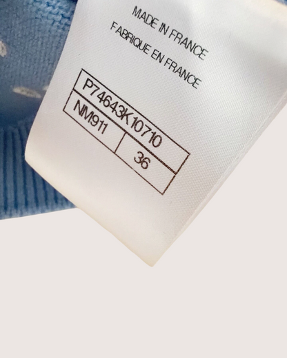 Chanel 23P Cashmere CC Clover Eyelet Cropped Top Blue, White FR 36