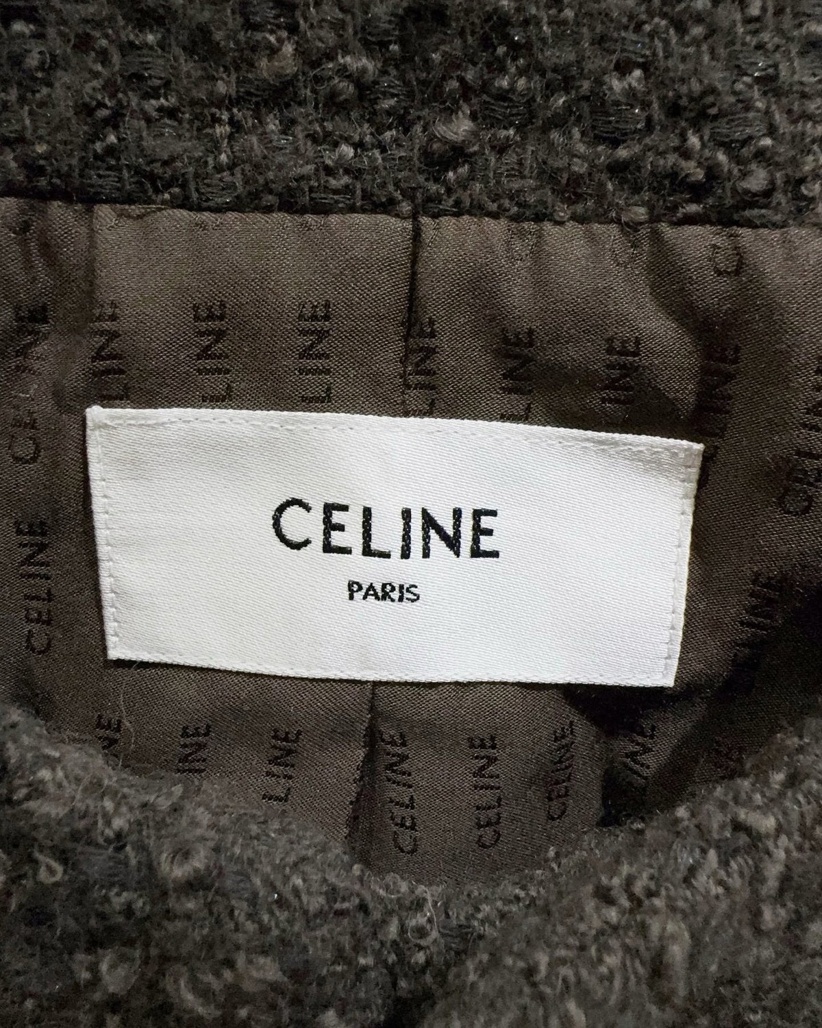 Celine Collarless Cropped Tweed Jacket Black FR 34