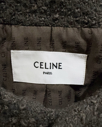 Celine Collarless Cropped Tweed Jacket Black FR 34