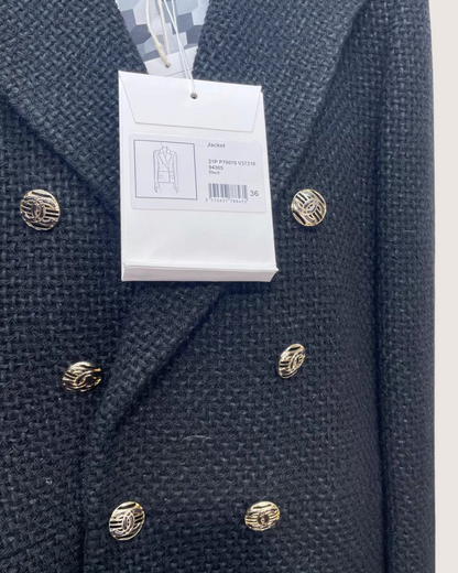 Chanel 21P Tweed Blazer Jacket Black FR 36