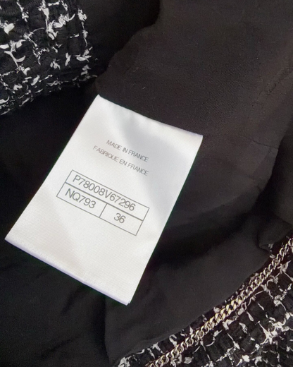 Chanel 24B Tweed Crewneck Jacket Black, White FR 36