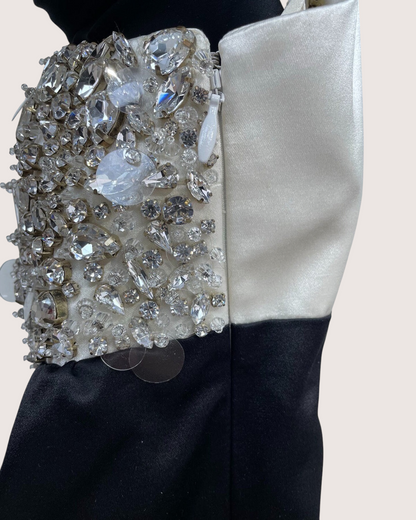 Miu Miu Crystal Strappy Mini Dress Black, White, Silver FR 38