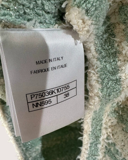 Chanel 23S Tweed Strappy Mini Dress Green, White FR 38