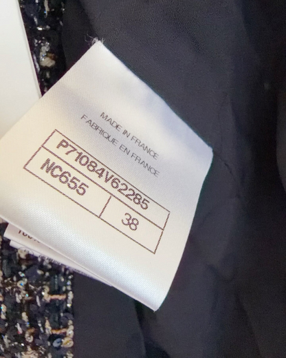 Chanel 21A Sequin Tweed Chain-Trim Coat Black, Purple FR 38