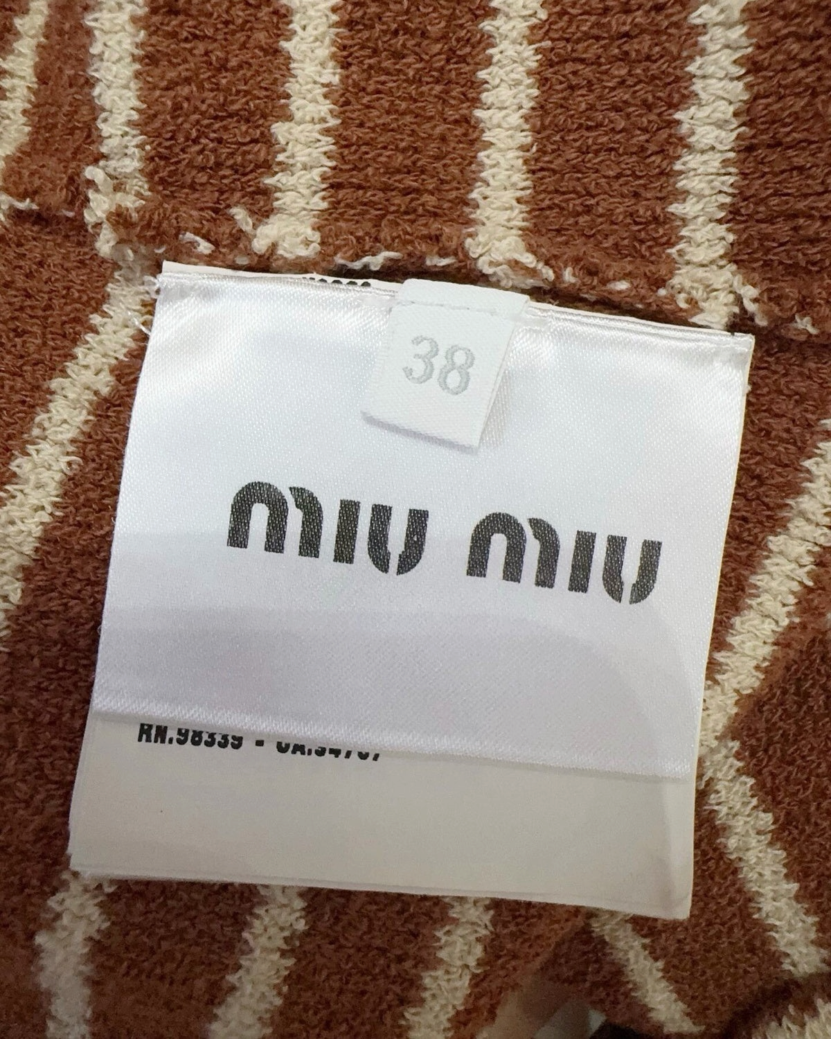 Miu Miu Striped Logo Sweater Brown, Beige/Ecru FR 38