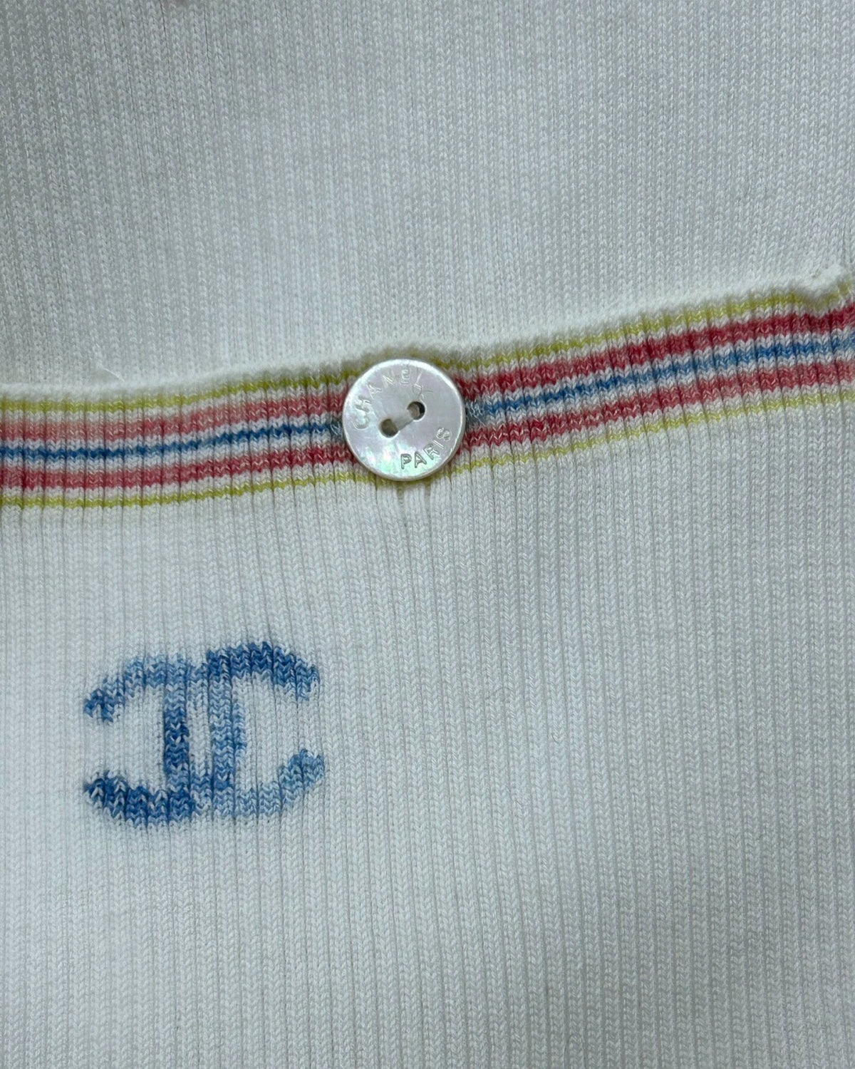 Chanel 21C Short-Sleeve Confetti Heart Cardigan White, Multicolor FR 36