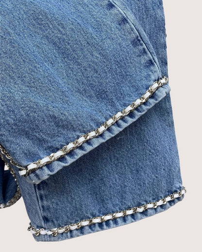 Chanel 23N Coco Neige Chain-Trim Denim Jeans
