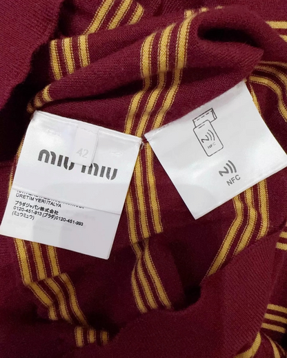 Miu Miu Striped Cardigan Burgundy, Gold FR 42