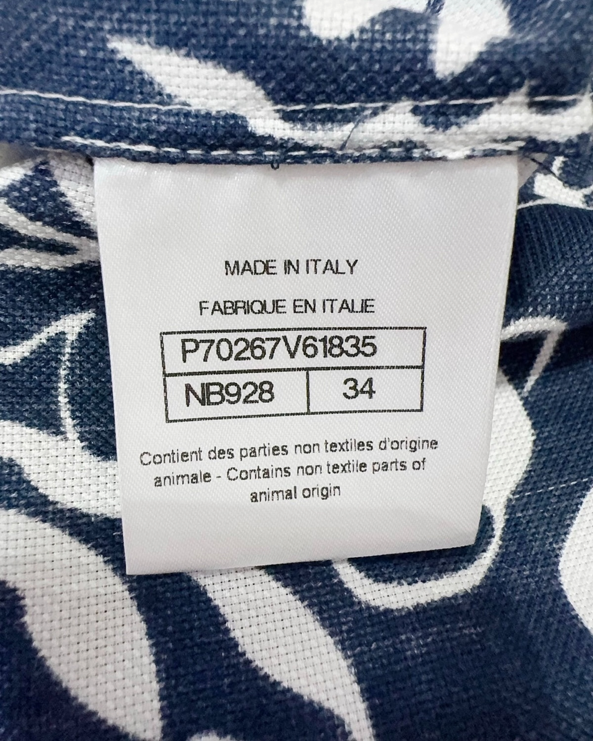 Chanel Camellia Print Short-Sleeve Shirt Navy, White FR 34
