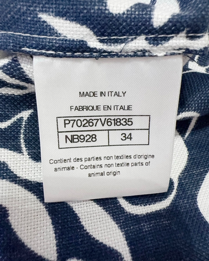 Chanel Camellia Print Short-Sleeve Shirt Navy, White FR 34