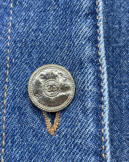 Chanel 22B Diamond-Quilted Denim Jacket Blue FR 36