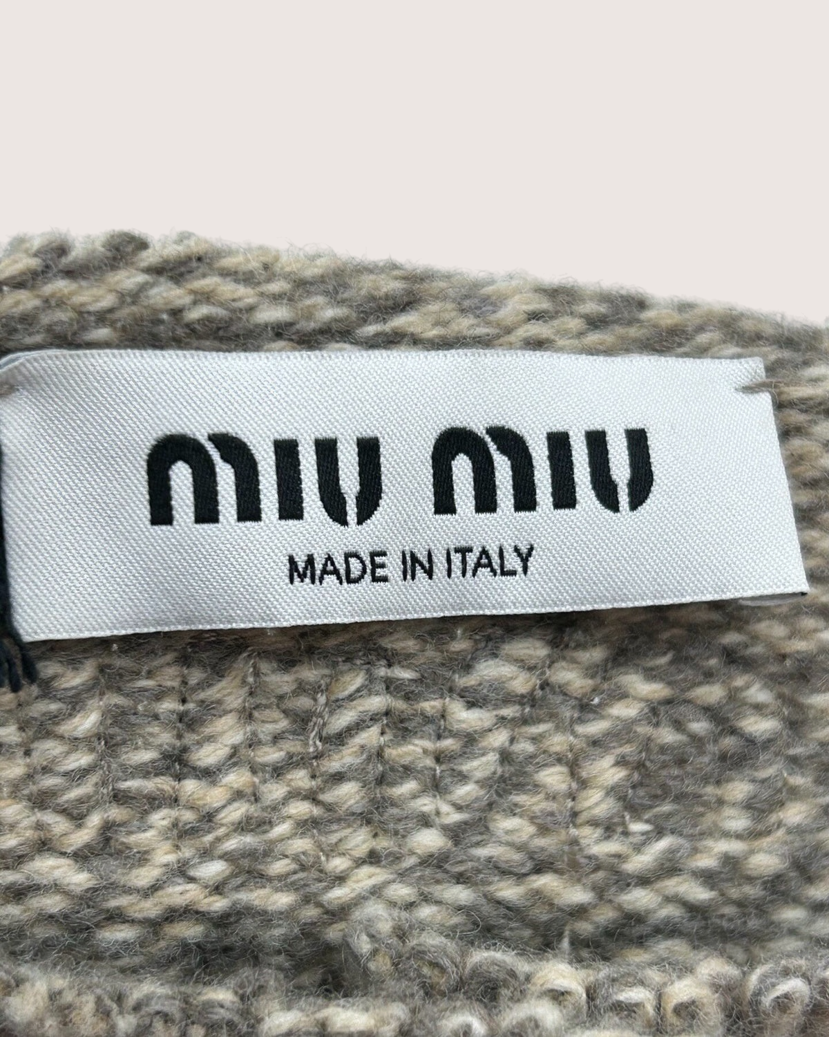 Miu Miu Wool Marled Logo Cardigan Grey, Beige/Ecru IT 36