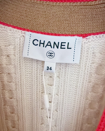 Chanel 26C Cashmere Cable Cardigan Beige/Ecru, Brown, Pink FR 34