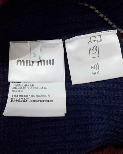 Miu Miu Logo Colorblock Cashmere Cardigan Navy, White FR 36