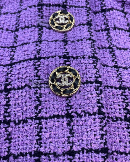 Chanel 22S Plaid Four-Pocket Tweed Jacket Purple, Black FR 38