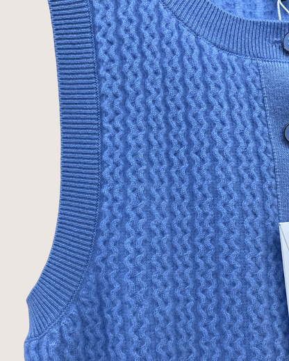 Chanel 24B Cashmere Cable-Stitch Vest Blue FR 34