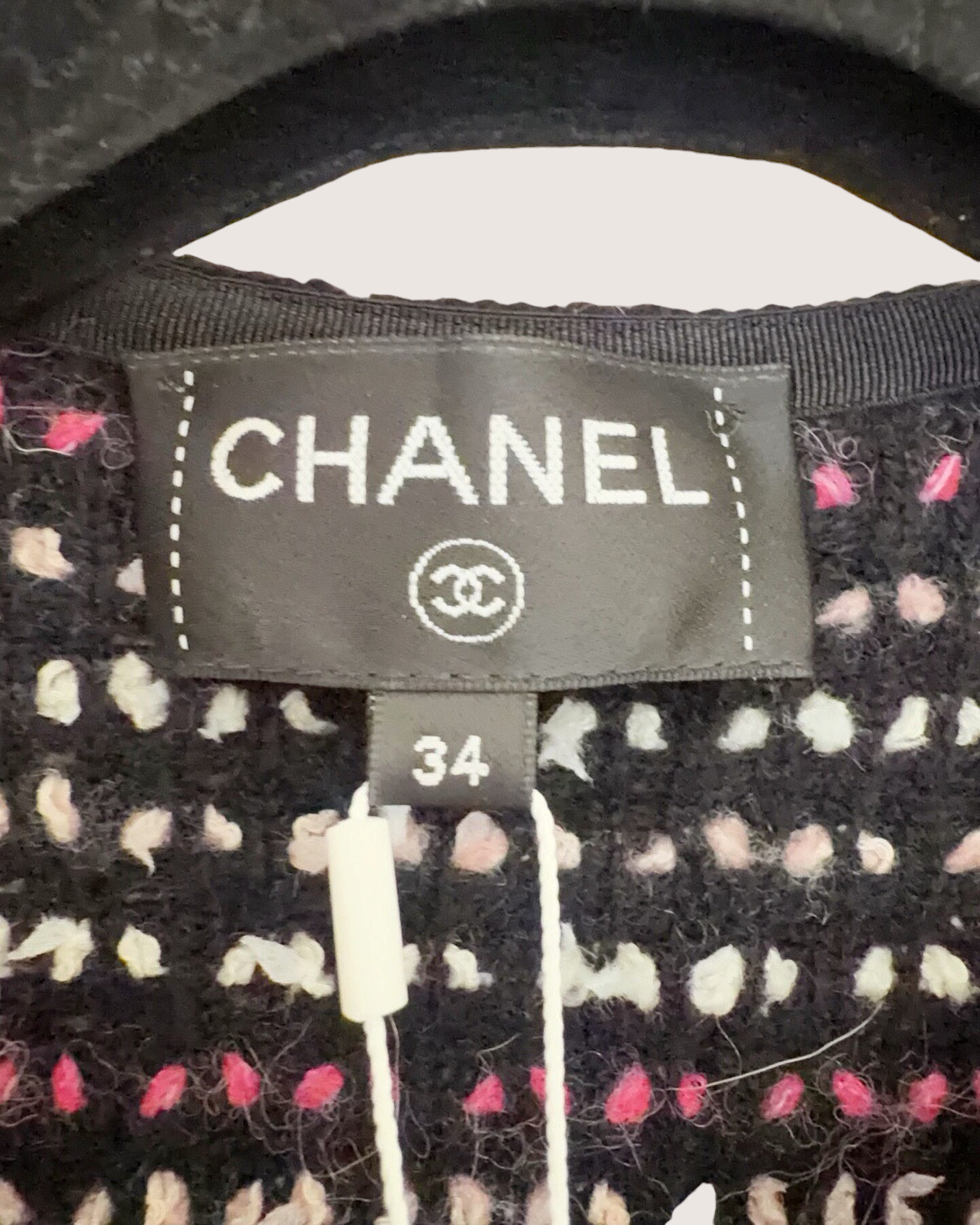 Chanel 24B Sequin Tweed Jacket Black, White, Pink, Multicolor FR 34
