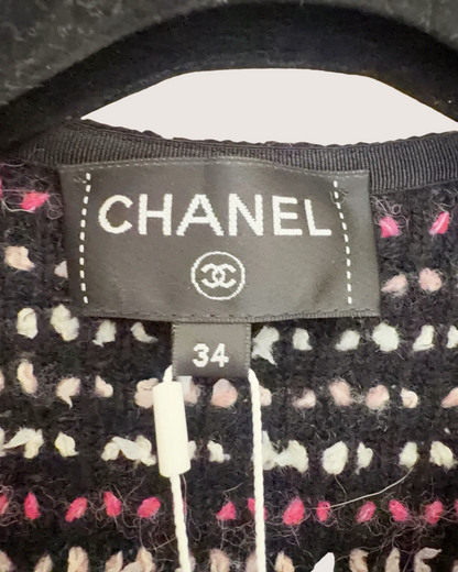 Chanel 24B Sequin Tweed Jacket Black, White, Pink, Multicolor FR 34