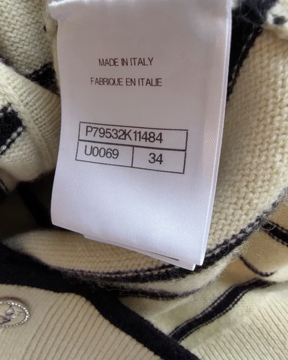 Chanel 25S Cashmere Striped Two-Way Cardigan Beige/Ecru, Black FR 34