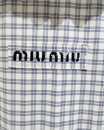 Miu Miu Checked Contrast-Collar Mid-Length Dress Blue, White, Navy IT 38