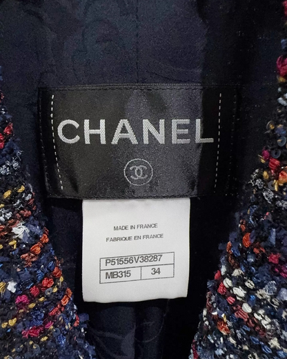 Chanel 15S Tweed Double-Breasted Jacket Navy, Pink, Multicolor FR 34