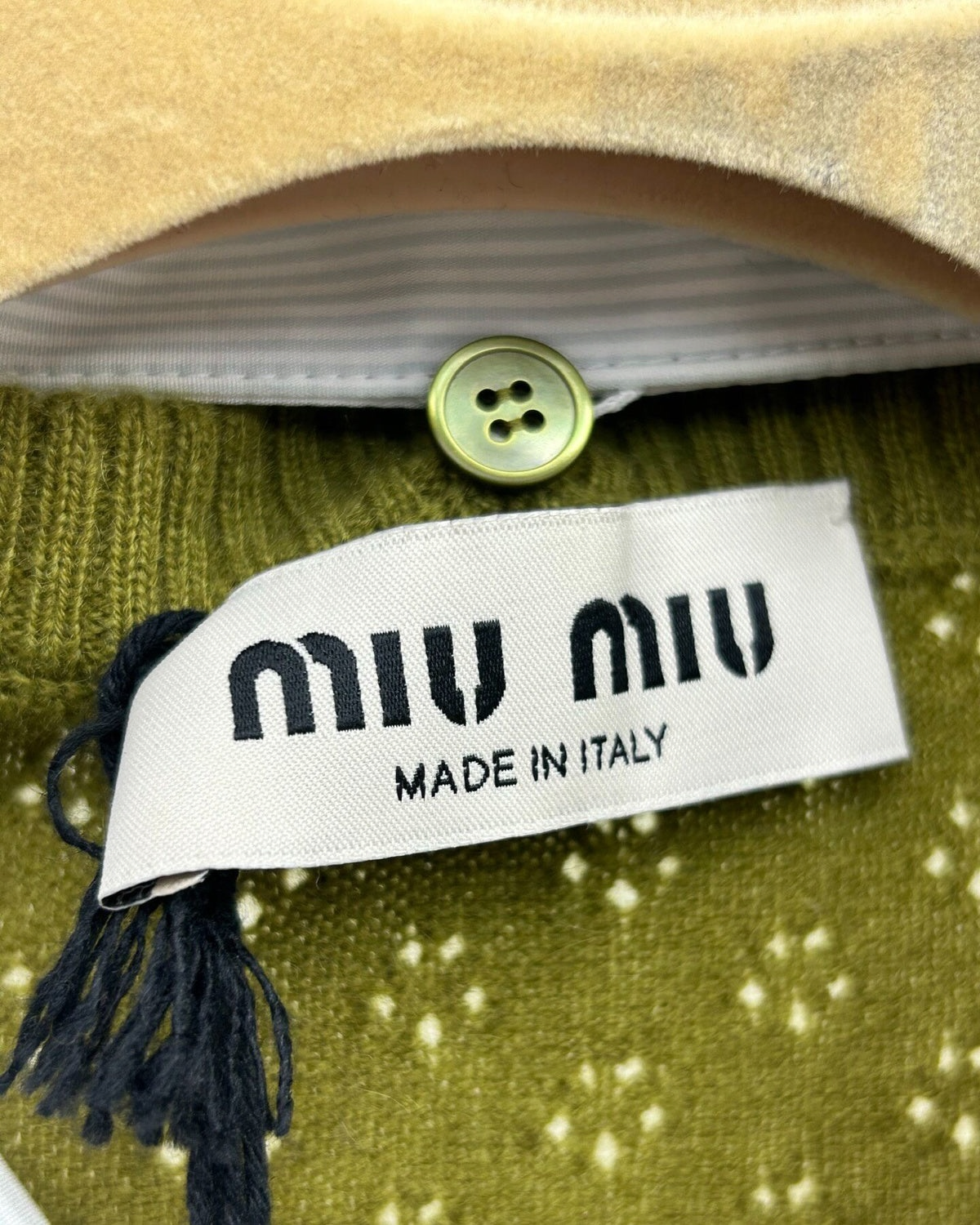 Miu Miu Collared Cashmere Short-Sleeve Sweater Green, White