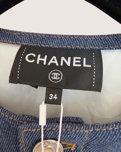 Chanel 26S Collarless Denim Jacket Blue FR 34