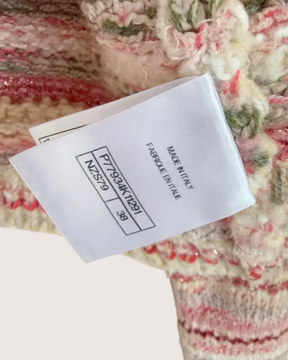 Chanel 24B Cropped Striped Cashmere Cardigan Pink, Beige/Ecru, Multicolor FR 38