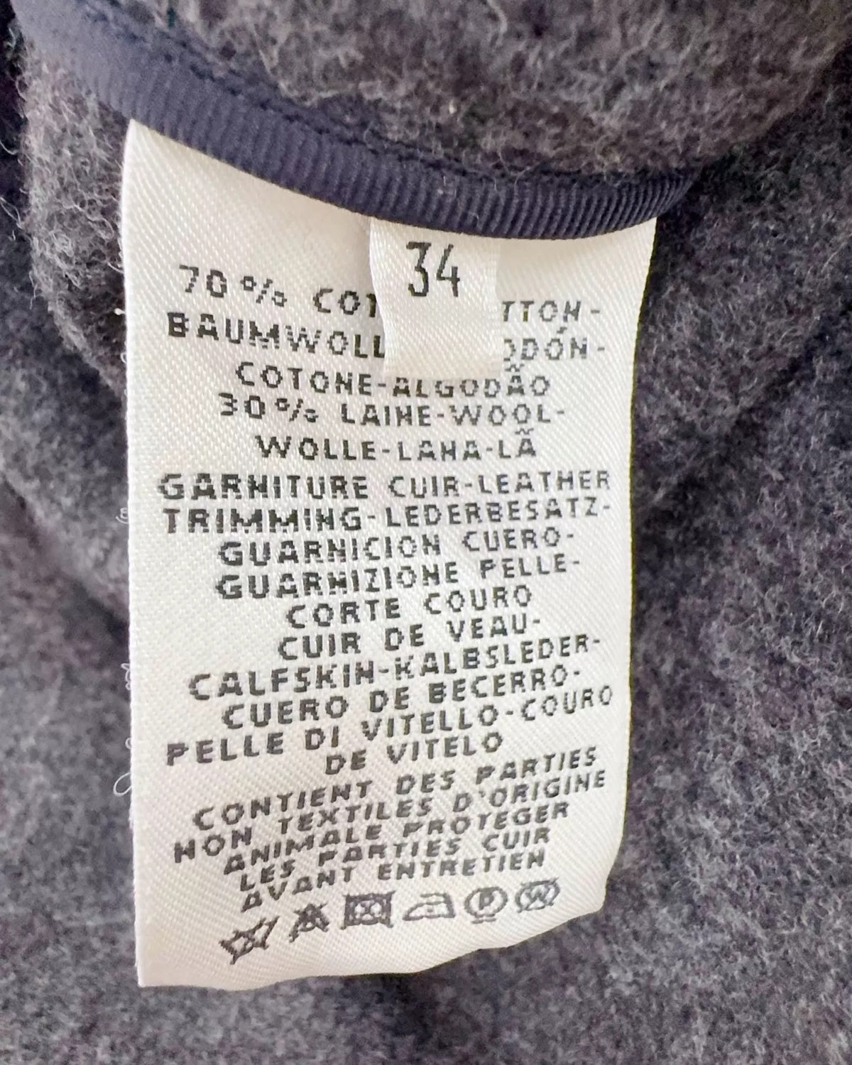 Hermès Wool Two-Tone Belted Coat Navy, Grey FR 34