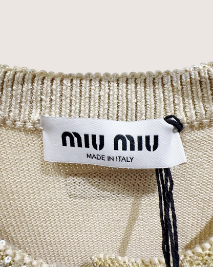 Miu Miu Sequin Four-Pocket Cardigan Beige/Ecru, Gold FR 36