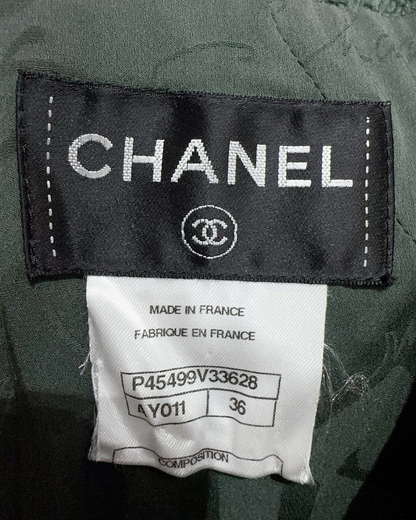 Chanel 13C Fringe-Trim Tweed Dress Green FR 36