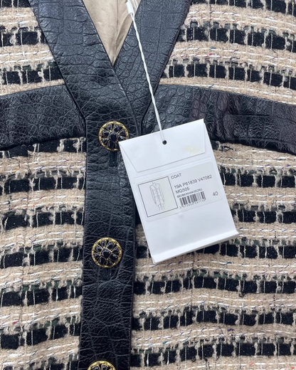 Chanel 19A Leather-Trim Tweed Coat