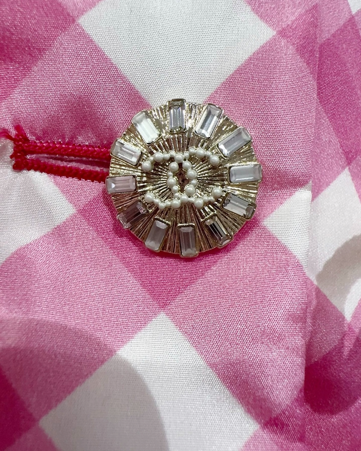 Chanel 23C Gingham Badge Jacket Pink, White, Multicolor FR 38
